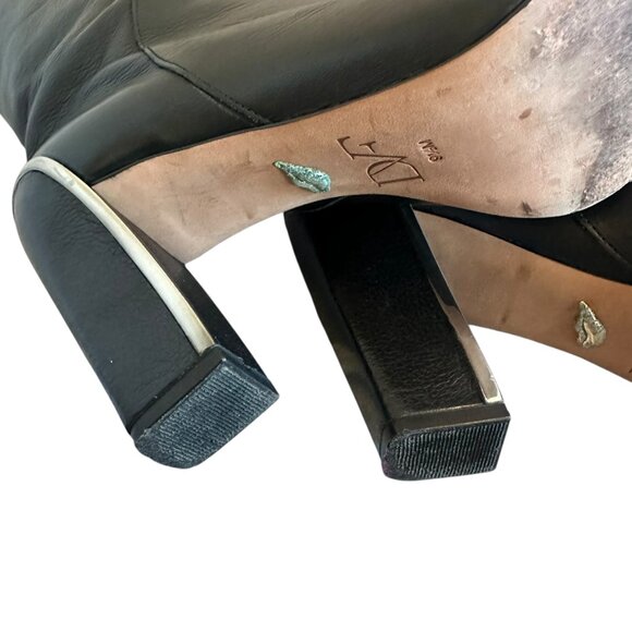 Diane Von Furstenberg DVF Black Grace Boots Leather High Heel Silver Size 9.5 - Picture 14 of 16